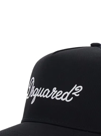 Dsquared2 Men Black Baseball Cap With Logo Lettering On The Front In Cotton Man In Black