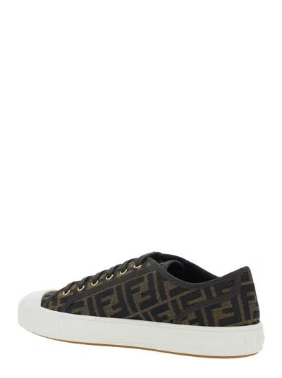 Fendi Men Brown Sneaker With All-over Ff Motif In Fabric Man In Black