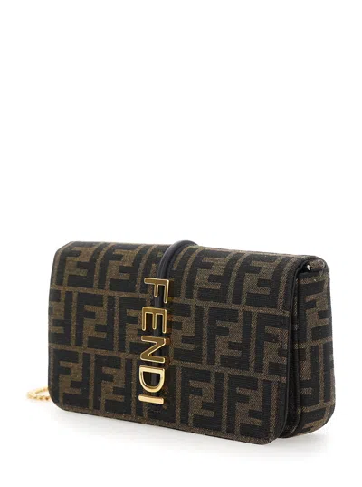 Fendi Women 'graphy' Brown Crossbody Bag With Removable Chain-link Shoulder Strap And Logo Lett In Brown