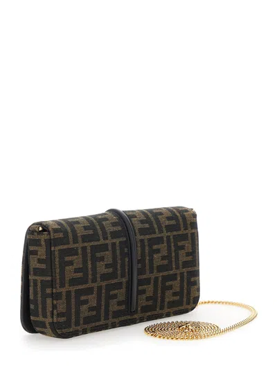 Fendi Women 'graphy' Brown Crossbody Bag With Removable Chain-link Shoulder Strap And Logo Lett In Brown