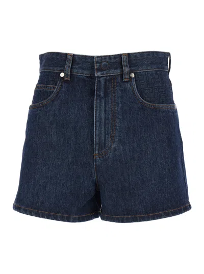 Fendi Women Blue Shorts With Logo Patch On The Rear In Denim Woman In Blue
