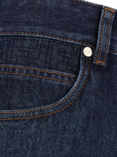 Fendi Women Blue Shorts With Logo Patch On The Rear In Denim Woman In Blue