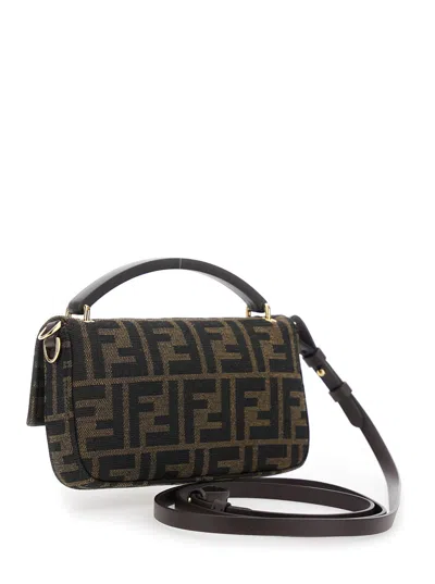 Fendi Women Brown Mini Bag With Removable Shoulder Strap And Ff Plaque Magnetic Closure In Canvas Ff In Multi