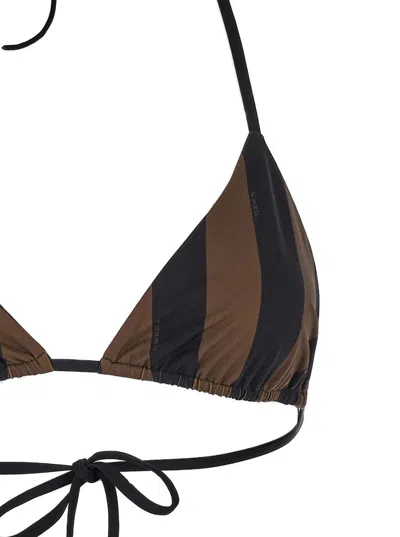 Fendi Women Brown Reversible Bikini With Adjustable Tie Closure And All-over Stripe Motif In Tech Fa In Brown