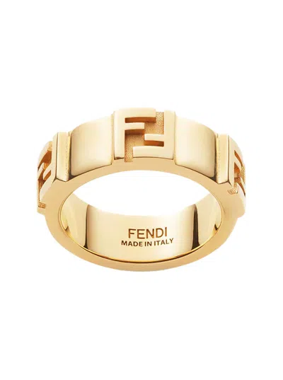 Fendi Women Gold Colored Band Ring With Embossed Ff Logo In Brass Woman In Brown