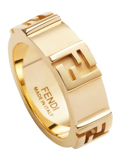 Fendi Women Gold Colored Band Ring With Embossed Ff Logo In Brass Woman In Brown