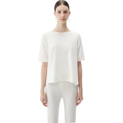 Gobi Mongolian Cashmere Box-cut Cotton Silk Cashmere Blend T-shirt In White