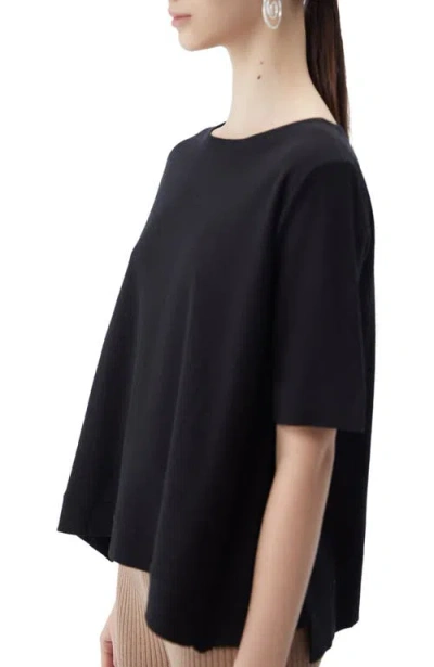 Gobi Mongolian Cashmere Box-cut Cotton Silk Cashmere Blend T-shirt In Black