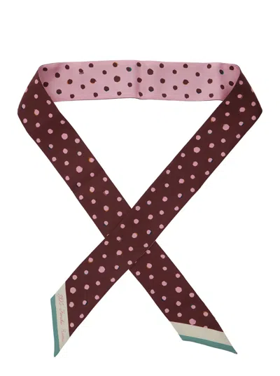 Fendi Women Multicolor Scarf With Polka Dot Pattern And Logo Lettering In Silk Woman In Brown