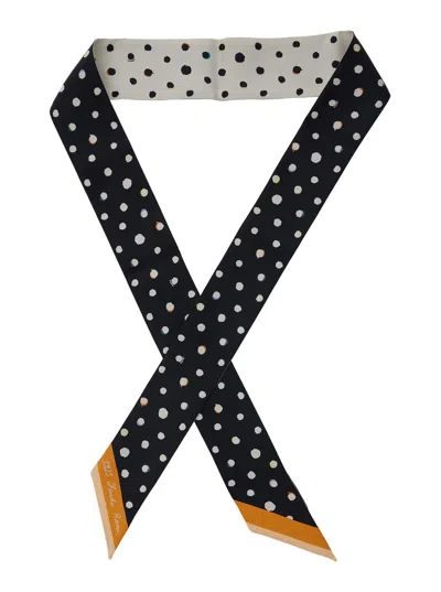 Fendi Women Multicolor Scarf With Polka Dot Pattern And Logo Lettering In Silk Woman In Brown