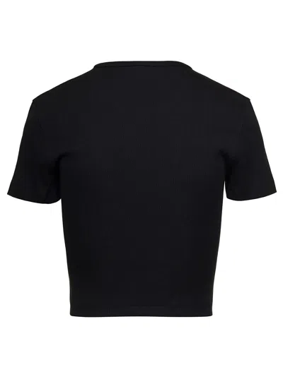 Fendi Women T-shirt A Coste Cropped Con Dettaglio Logo In Cotone Stretch Nero Donna In Black