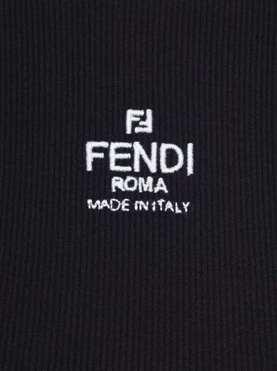 Fendi Women T-shirt A Coste Cropped Con Dettaglio Logo In Cotone Stretch Nero Donna In Black
