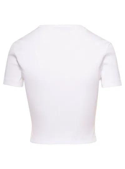 Fendi Women White Ribbed Crop T-shirt With Logo Embroidery In Cotton Woman In White