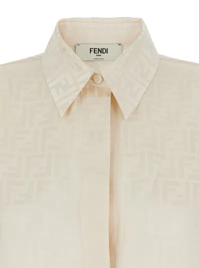 Fendi Women White Shirt With Pointed Collar And Ff Motif In Silk Woman In Neutral