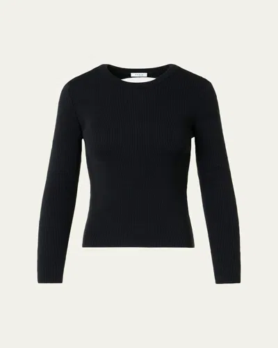 Akris Punto Back-cutout Rib Knit Crewneck Sweater In Black
