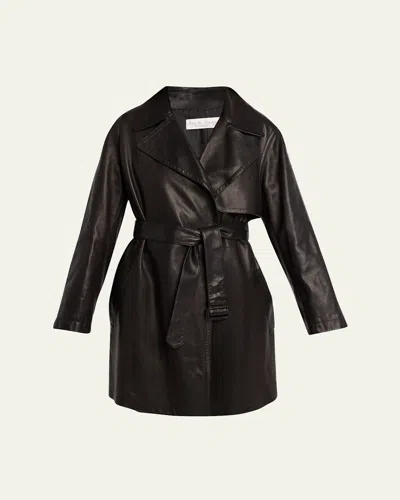 The Row Siempra Leather Wrap Trench Coat In Black