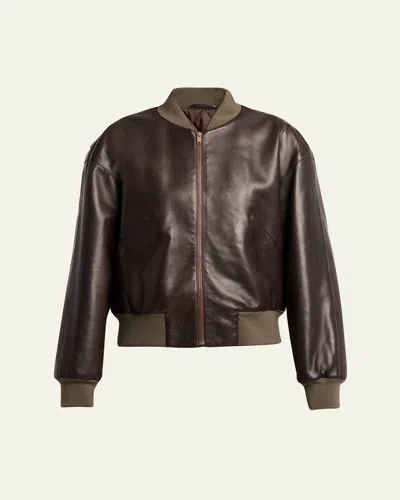 The Row Morisel Leather Bomber Jacket In Brown