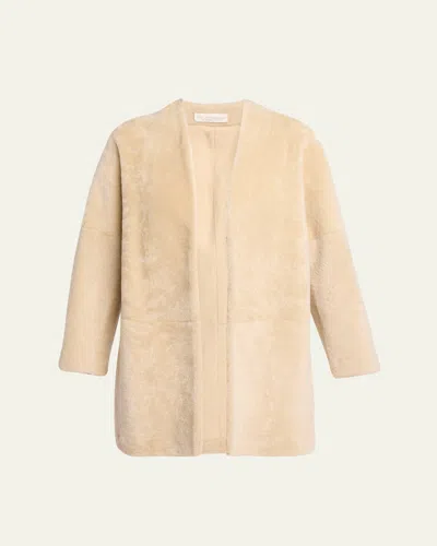 The Row Alarise Lamb Shearling Open Coat In Neutral