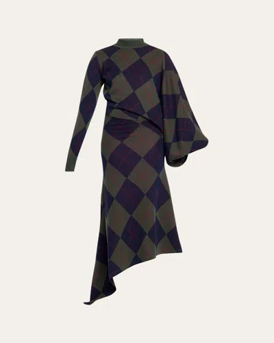 A.w.a.k.e. Argyle Asymmetric Knit Dress In Multi
