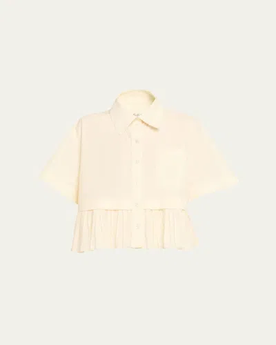 Sea Solene Pleated Combo Button-front Shirt In Neutral