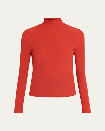 Veronica Beard Wyeth Rib Mock Neck Top In Red