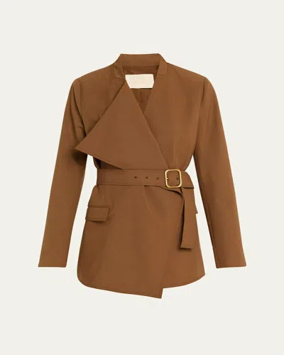Ulla Johnson Zehra Draped Blazer Jacket With Belt In Brown
