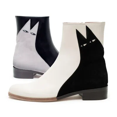 Jocie Juritz Collection Women's Black / White / Grey Mix & Match Low Cat Boots In Multi
