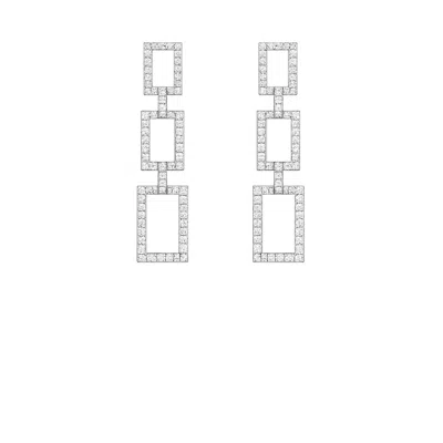 The Gala Women's Silver Geo Chain Crystal Drop Earrings In Silver