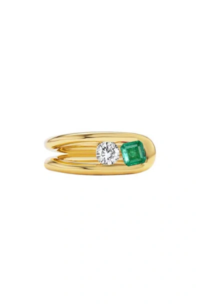 Uniform Object Impact Emerald & Diamond Ring In Brown