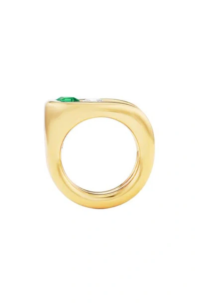 Uniform Object Impact Emerald & Diamond Ring In Brown