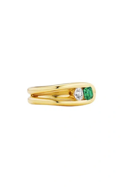 Uniform Object Impact Emerald & Diamond Ring In Brown