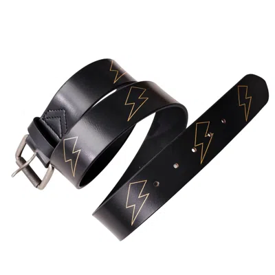 Vida Vida Lightning Strike Mens Leather Belt - Black In Black