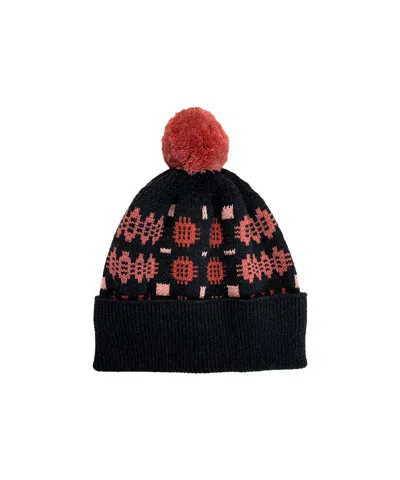 Mabli Women's Black / Pink / Red Carthen Merino Pom Beanie - Soot / Petals In Multi
