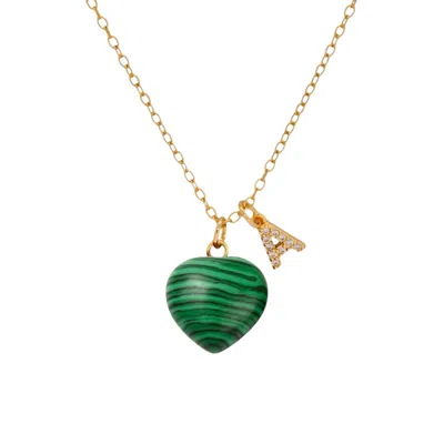 Valerie Chic Women's Gold / Green Initial Letter Malachite Heart Necklace In Multi