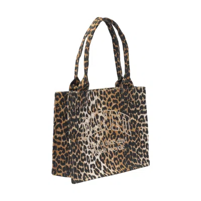 Ganni Women Large Leopard Print Logo Tote Bag In Multi