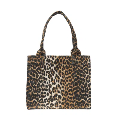 Ganni Women Large Leopard Print Logo Tote Bag In Multi