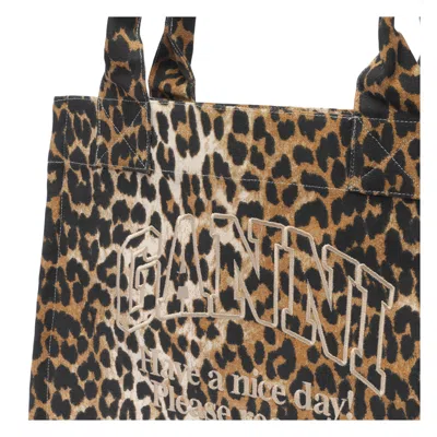 Ganni Women Large Leopard Print Logo Tote Bag In Multi