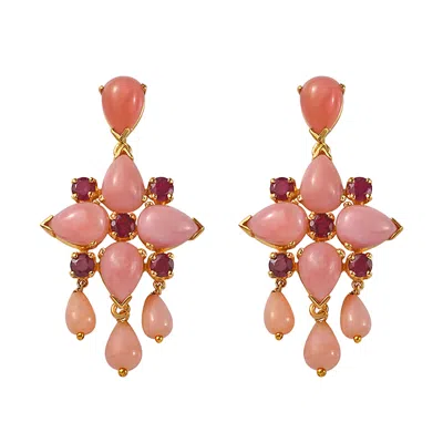 Emma Chapman Jewels Women's Pink / Red Pink Opal Ruby Dangle Earrings In Multi