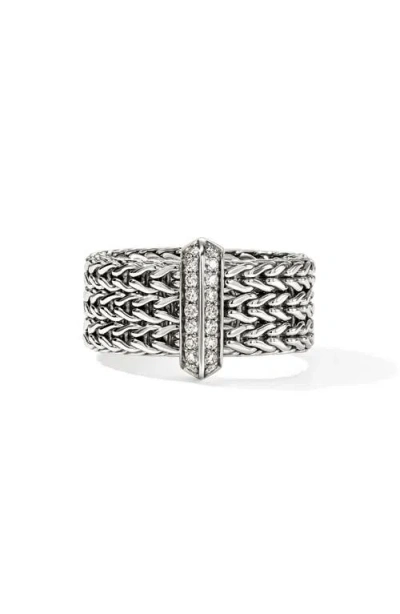John Hardy Icon Link Ring With Diamonds In Metallic