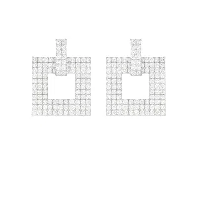 The Gala Women's Silver Geometric Sparkle Square Statement Earrings In Silver