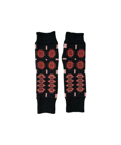 Mabli Women's Black / Pink / Red Carthen Merino Fingerless Mittens - Soot Petals In Black