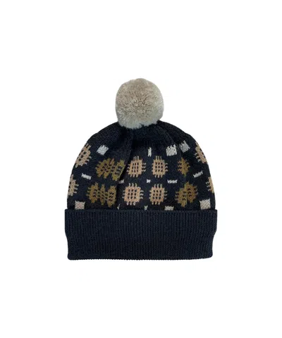 Mabli Women's Neutrals / Black / Brown Carthen Merino Pom Beanie - Soot / Fields In Multi