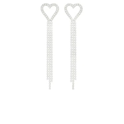 The Gala Women's Silver Crystal Heart Fringe Statement Earrings In Silver