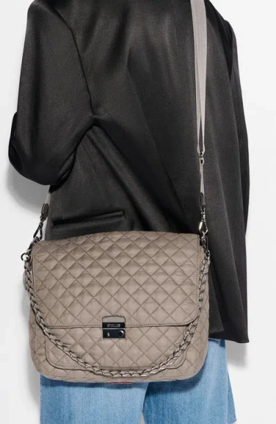 Mz Wallace Large Crosby Lock Quilted Nylon Crossbody Bag In Gray