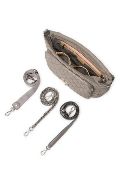 Mz Wallace Large Crosby Lock Quilted Nylon Crossbody Bag In Gray