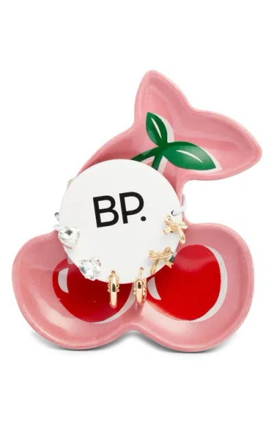 Bp. Cherry Trio 3-pack Earrings & Jewelry Tray Set In Pink