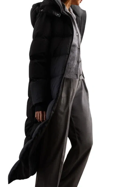 Reiss Colette Longline Puffer Coat With Removable Hood In Black