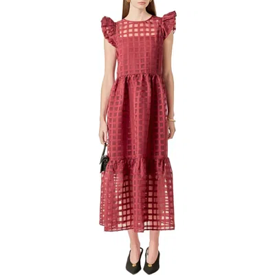 English Factory Check Organza Dress In Red