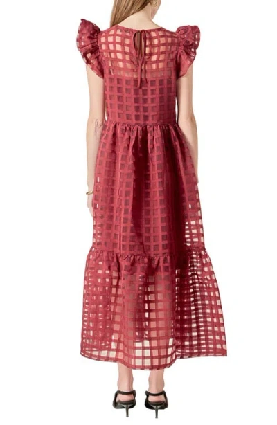 English Factory Check Organza Dress In Red
