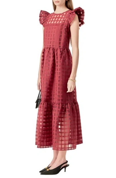English Factory Check Organza Dress In Red